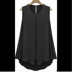 New Black Chiffon Sheer Sleeveless Blouse